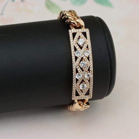 "Rose Gold Bracelet with Geometric CZ Panel and Bold Chain, XPBL0816 - Picture 8 of 12